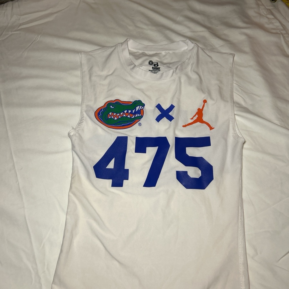 Gators x basketball White Sleeveless Top with Blue and Orange Graphics